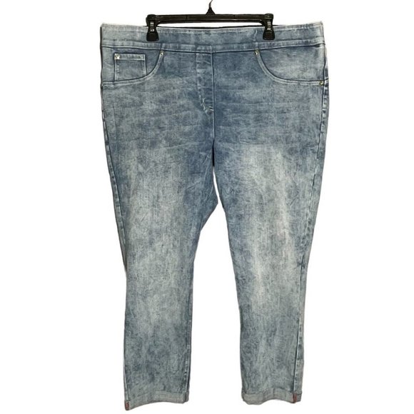 Luxe Women Skinny Jeans Crop Pantacourt Size 2X 20/22 Elastic 4 Way Stretch Blue - Picture 2 of 10